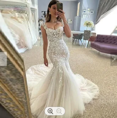 2023 Gallus Elegant Mermaid Wedding Dresses Ivory Lace Appliques Sweep ...