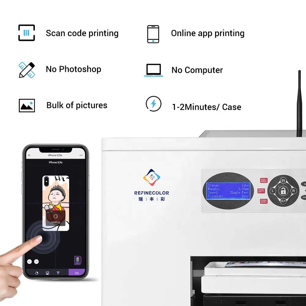 Refinecolor Phone Case Printer Mobile APP Smart Wireless UV Telephone Cover Printing Machine Small Business for Phone Shop