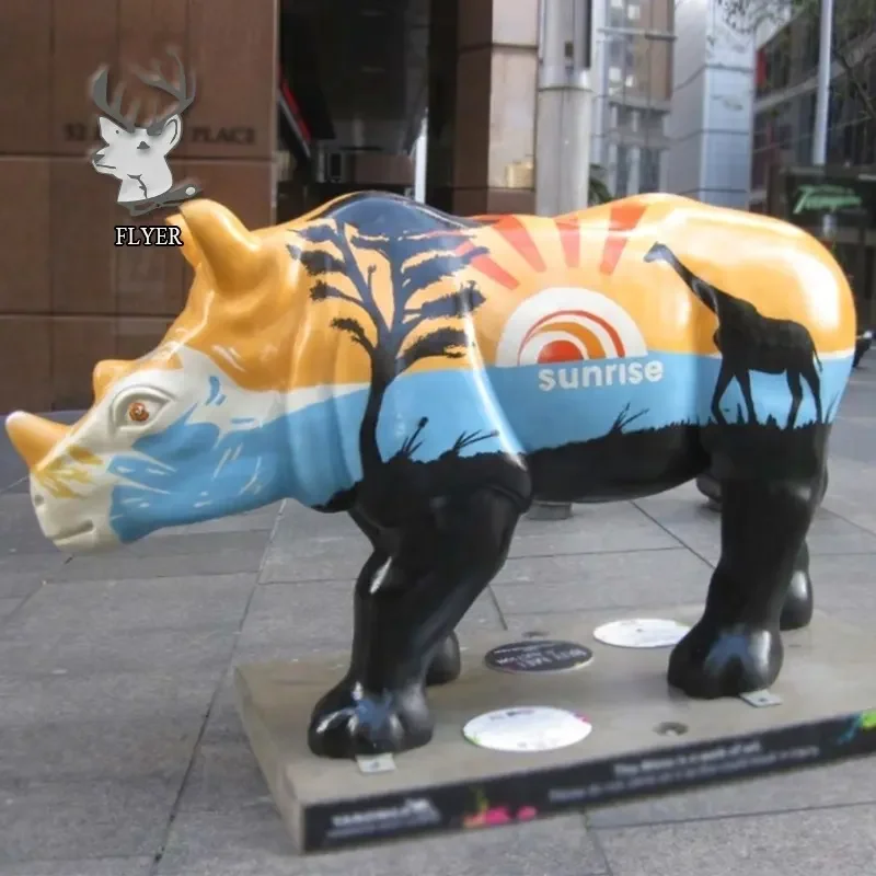 Modern Art Design Life Size Resin Colorful Rhino Statue Fiberglass