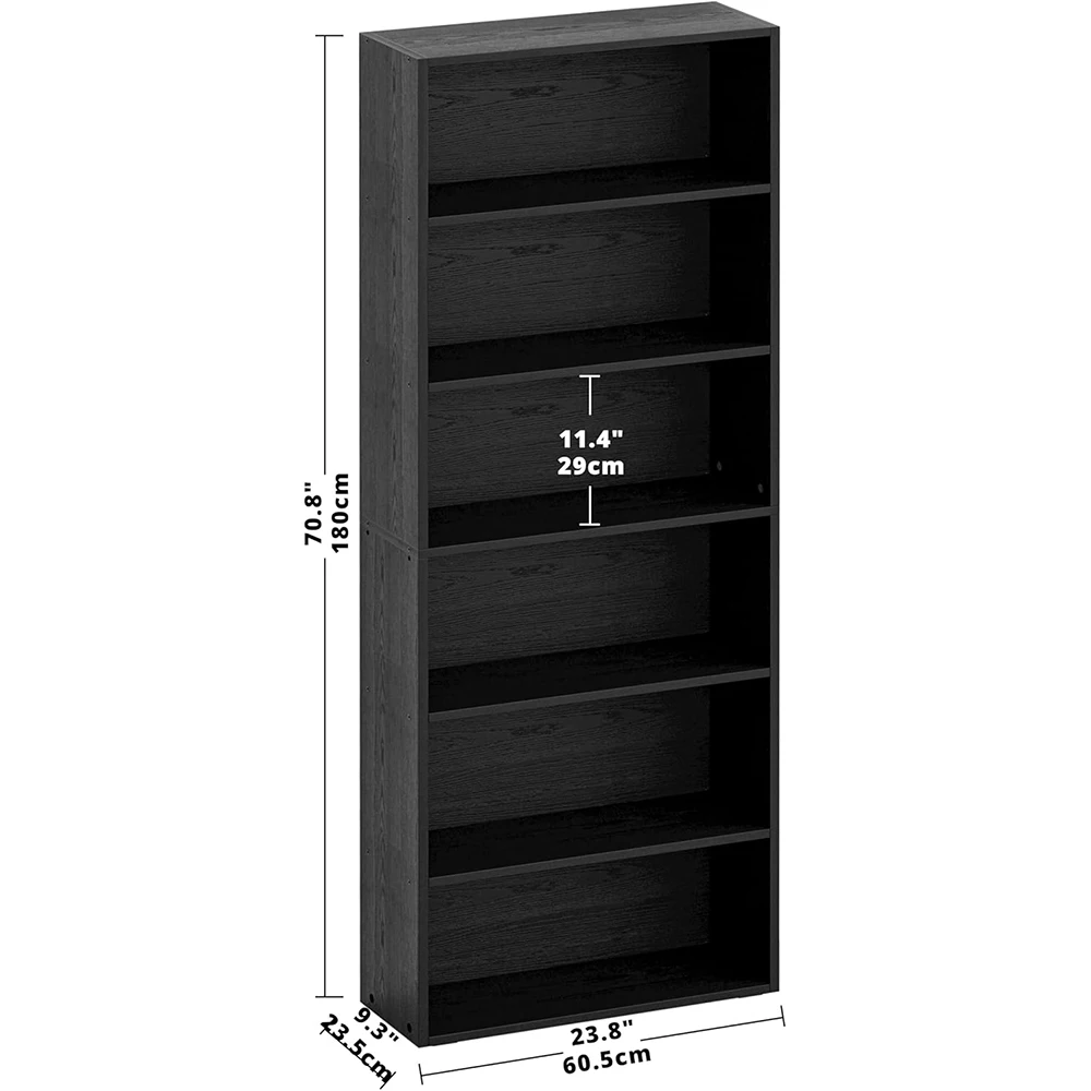 product modern oak floor standing 6 tier tall bookcase with storage shelves for home office  living room-2
