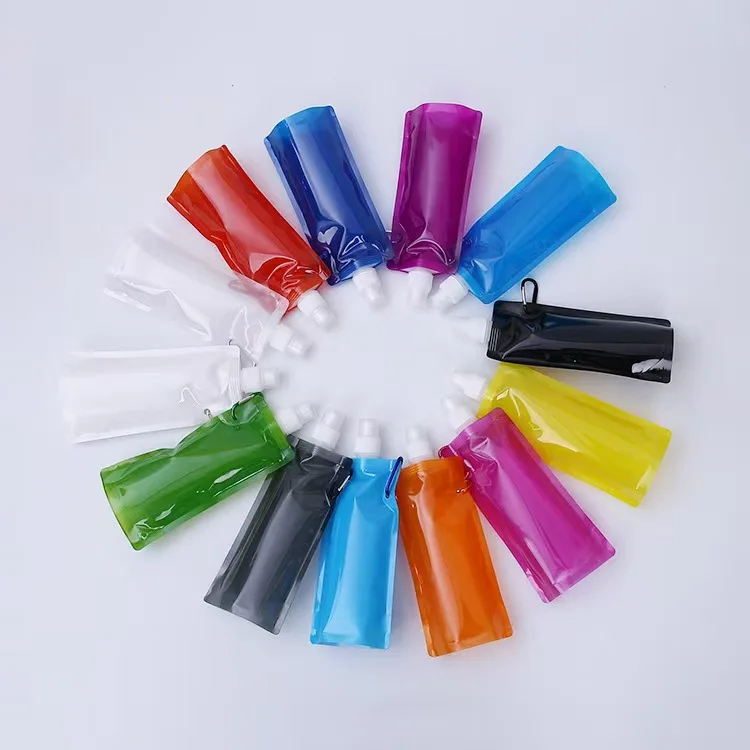 Custom Logo Collapsible Sport Pouch with Carabiner BPA-Free 400ml PET Travel Water Bag Direct Drinking for Children