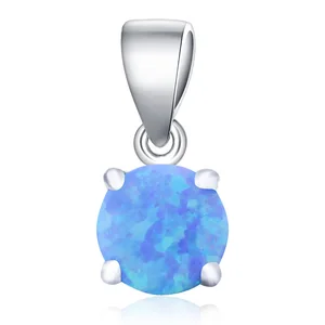 POLIVA Simple Style 925 Sterling Silver Jewelry Pendants Fashion Gemstone Blue Opal Pendant for Gift