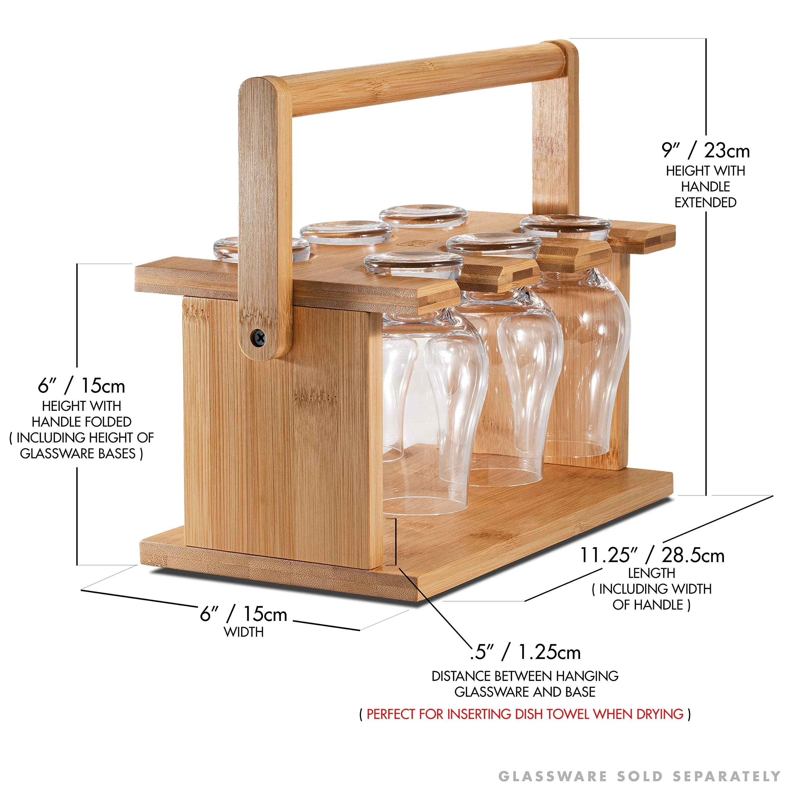 Drying Rack for Whisky Tasting Glassware with 6 Tasting Glasses Bamboo Whiskey Glass Holder Cutlery Storage Rack Wine Hanging