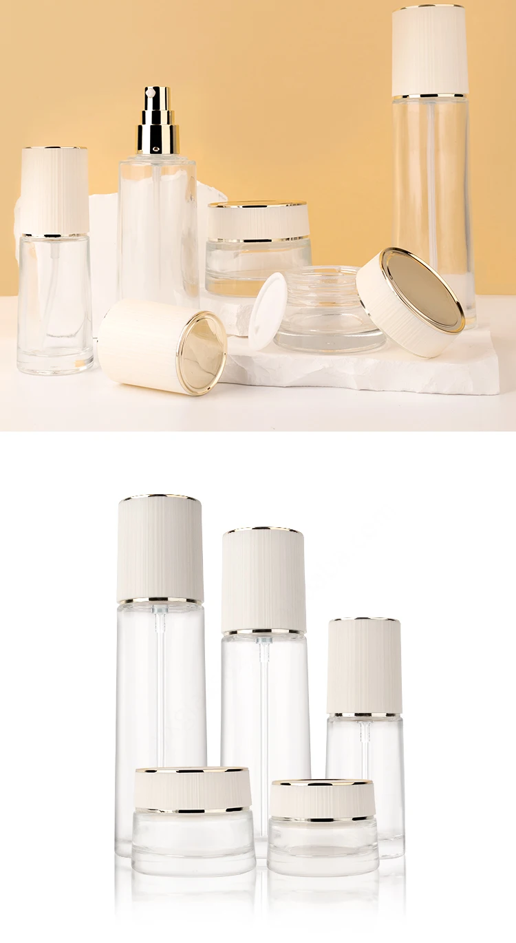 Luxury 1oz 30ml frosted white essential oil serum bottle cosmetic high quality luxury cosmetics glass bottles factory