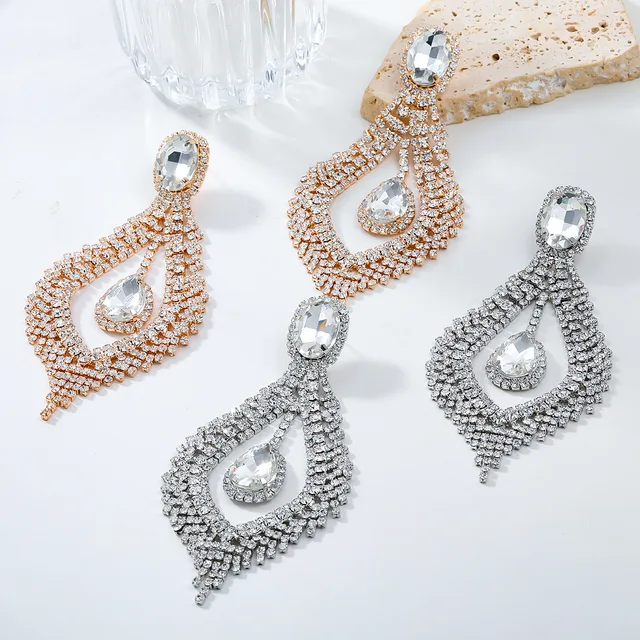 Super Flash Claw Chain Female Trendy Banquet Exaggerated Droplet shaped Bridal Jewelry wholesale Stud Earrings for Women