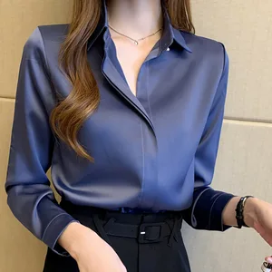 Silk Women Shirt Women Long Sleeve Shirts Blouse Office Lady Satin Silk Blouse Tops Plus Size Women's Blouses & Shirts