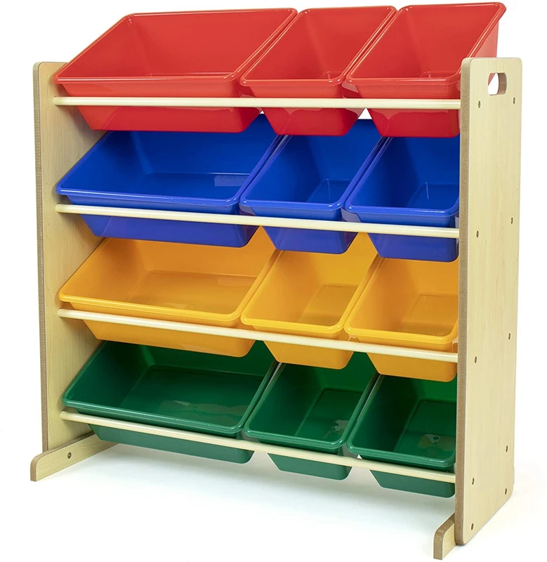 Toy Storage Organizer with 12 Plastic Bins, jewelry or other Daily necessities storage Natural/Primary Primary Collection451325