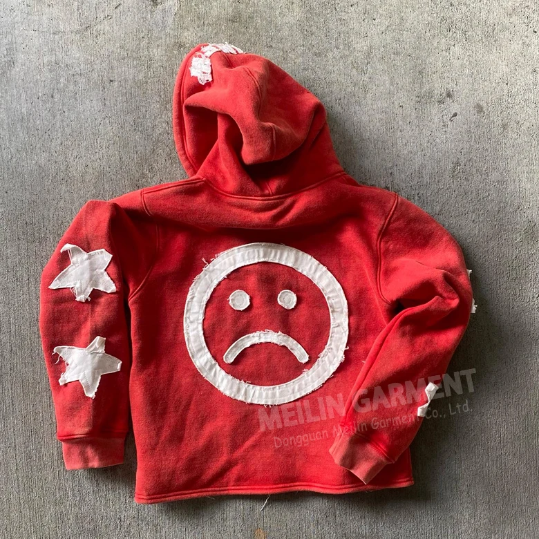 Clothing Custom Manufacturerwashed French Terry Applique Patch Embroidery Vintage Zipup