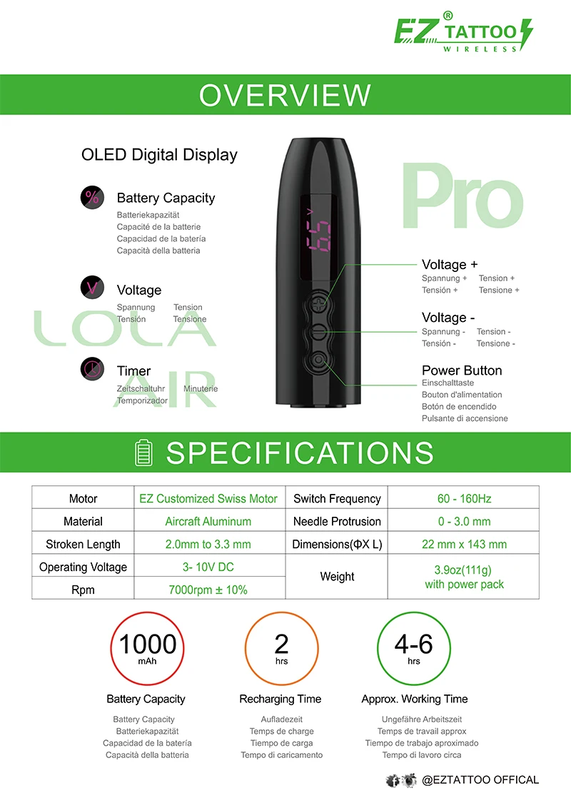 EZ LOLA AIR Pro Wireless Battery Permanent Makeup