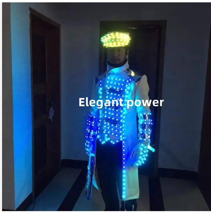 LED Robot Suit with Blue Light  Uniform for Nightclub Bar KTV Shows and Parties Futuristic Party Clothing