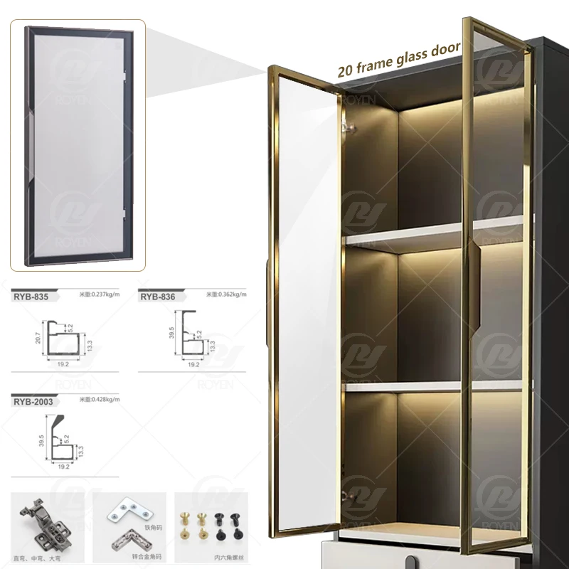 Home Decor 20mm Slim Frame Aluminum Door Profiles Handles High Quality Wardrobe Styles Glass Doors