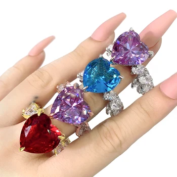 fashion women jewelry big heart cz crystal stone diamond gold silver ring