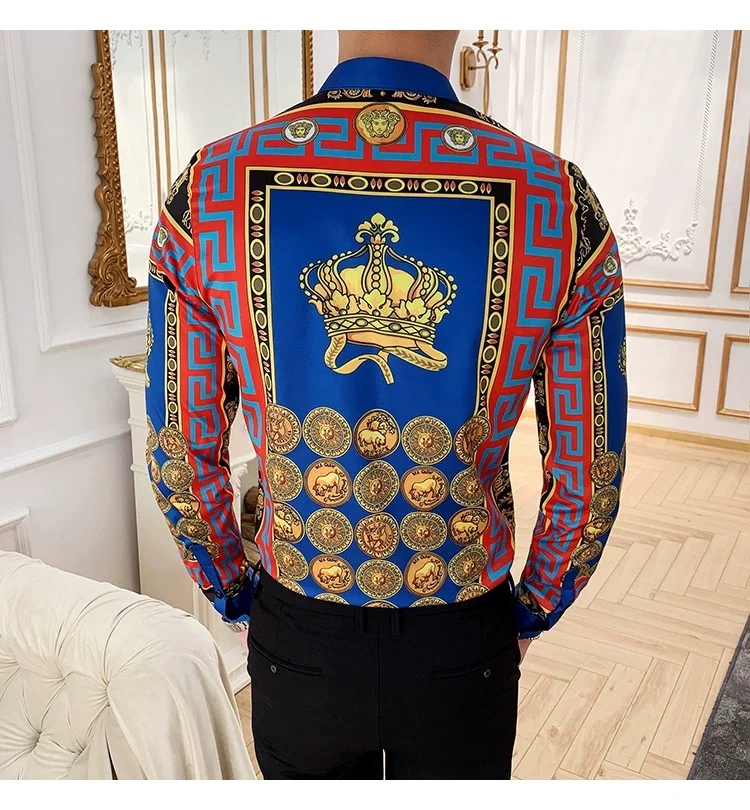 Men Office Custom Clothes Fashion Printed Slim Shirt Casual Long Sleeve  Wholesale Mens Dress Shirts Man's Party Shirt