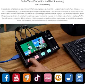 FEELWORLD L2 PLUS Broadcast Mixer Switcher 5.5" Touch Video Mixer Chroma Key USB Live Stream Custom Logo Factory Wholesale detail image