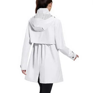 Baleaf Women's Spring Sporty Woven 100% Bamboo Fiber Long Rain Coat Packable Waterproof Windbreaker Lightweight Cycling Jacket