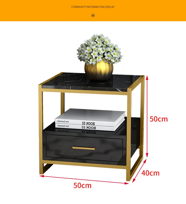 New high quality light luxury marble table top single drawer bedside table suitable for living room bedroom storage cabinet