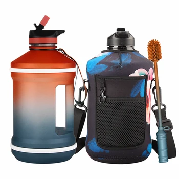 Water Bottles Gym jug bpa free custom logo Plastic Motivational Half gallon/2.2l /one gallon/1 gallon water bottles with sleeve