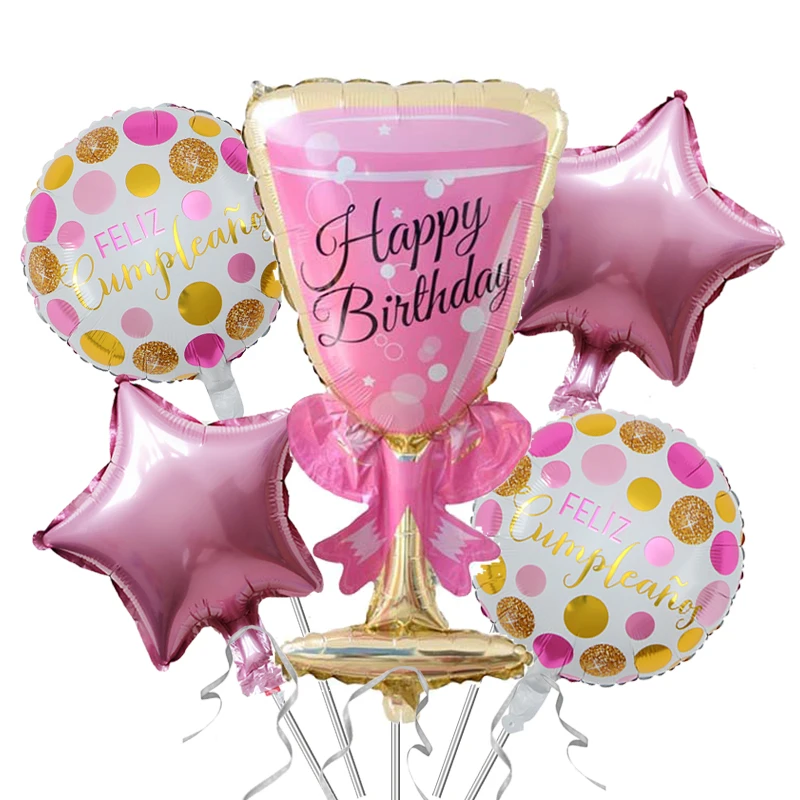 Rose Vin Verre Joyeux Anniversaire Ballon 5 Pieces Ensemble 18 Ballon Etoile Decoration De Fete D Anniversaire Buy Ballon En Verre De Vin Costume De Ballon De Film En Aluminium 5 Pieces Ballon De