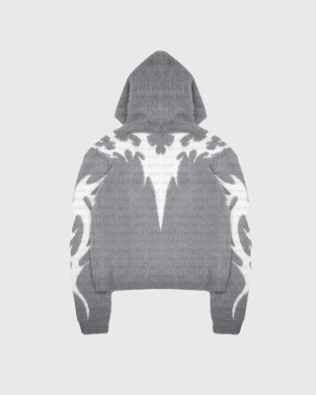 Custom Zipped Print Cut and Sew Relaxed Fit Double Zip Zip up Fur Fuzzy Knitted Unisex Cropped Mohair Hoodies for Men gallery 5