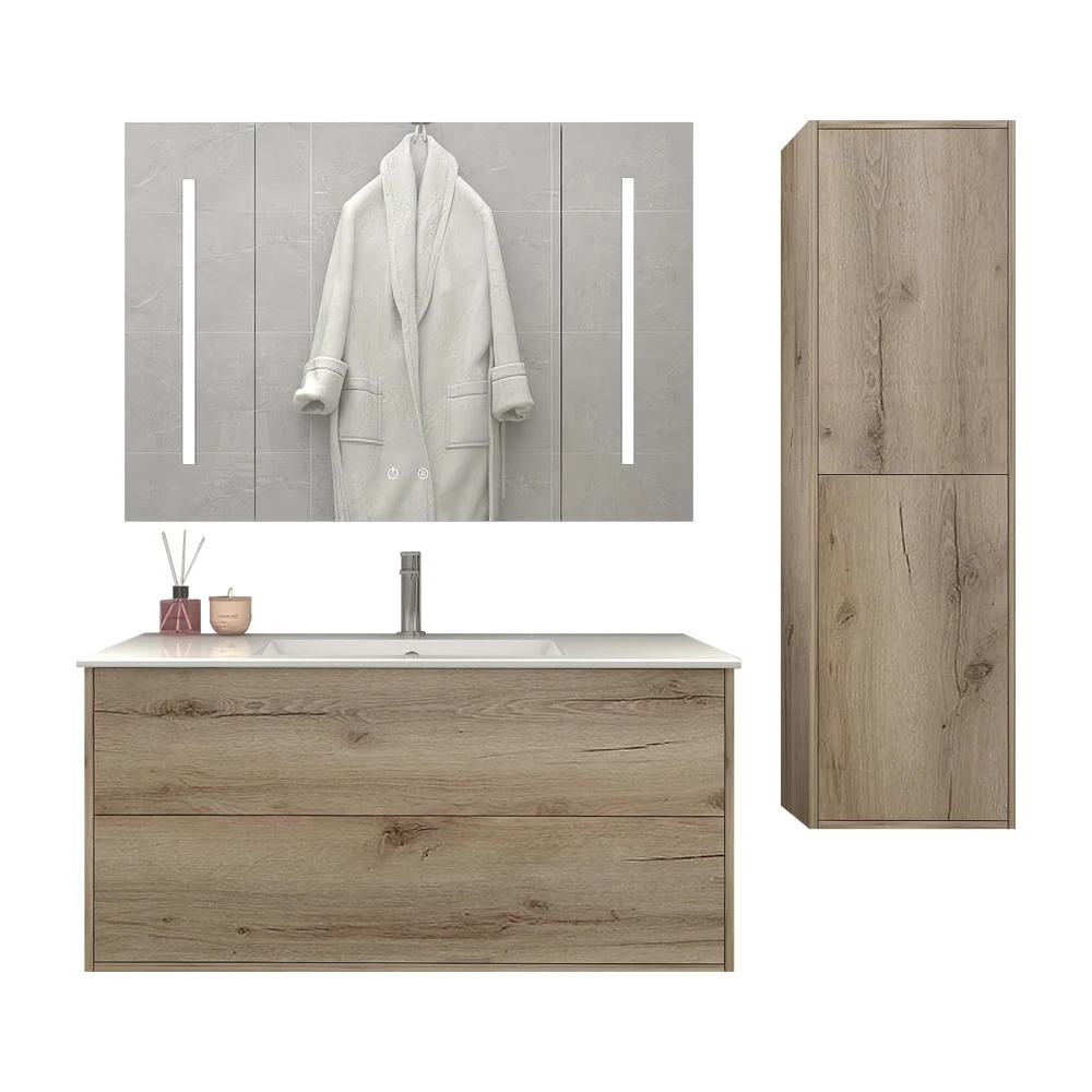 Современный простой дизайн фанеры настенные зеркальные шкафы для ванной комнаты Набор