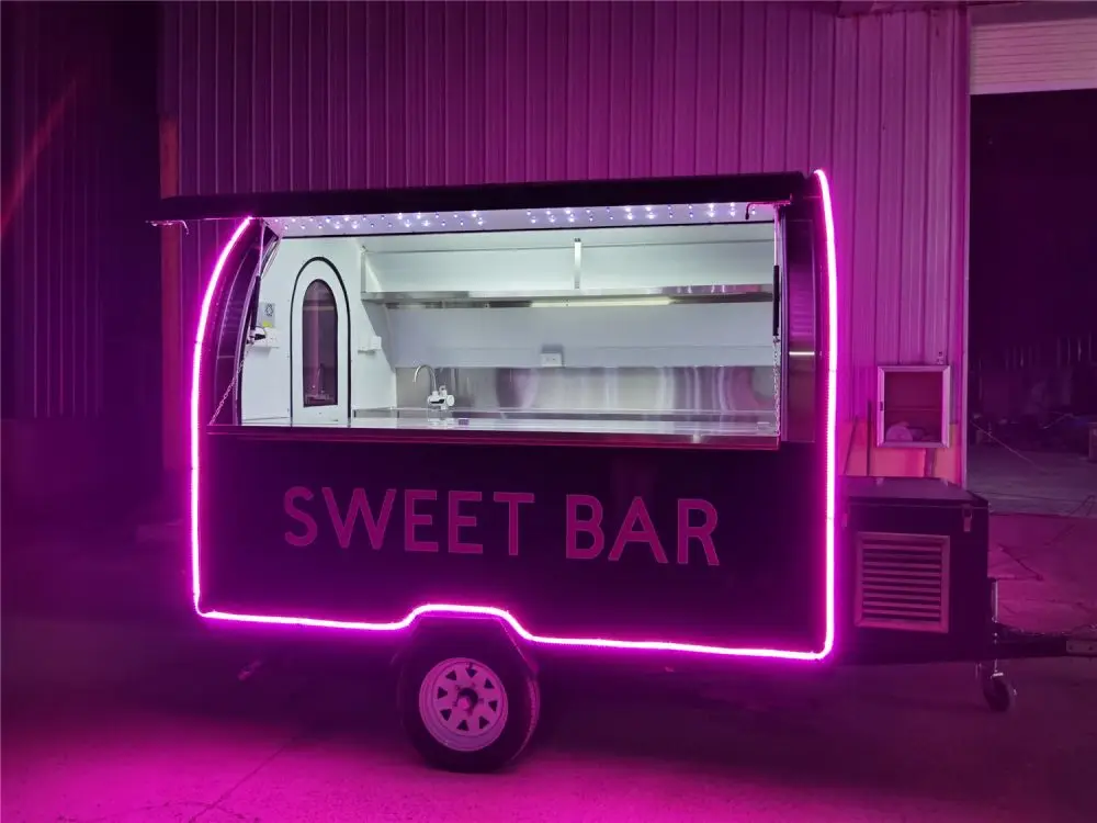 Black Food Trailer Outdoor Beverage Bar Mobile Container Kiosk Cart For