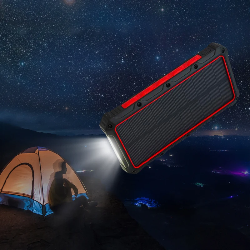 High quality portable solar mobile charger USB wireless charging outdoor waterproof and illuminated power bank