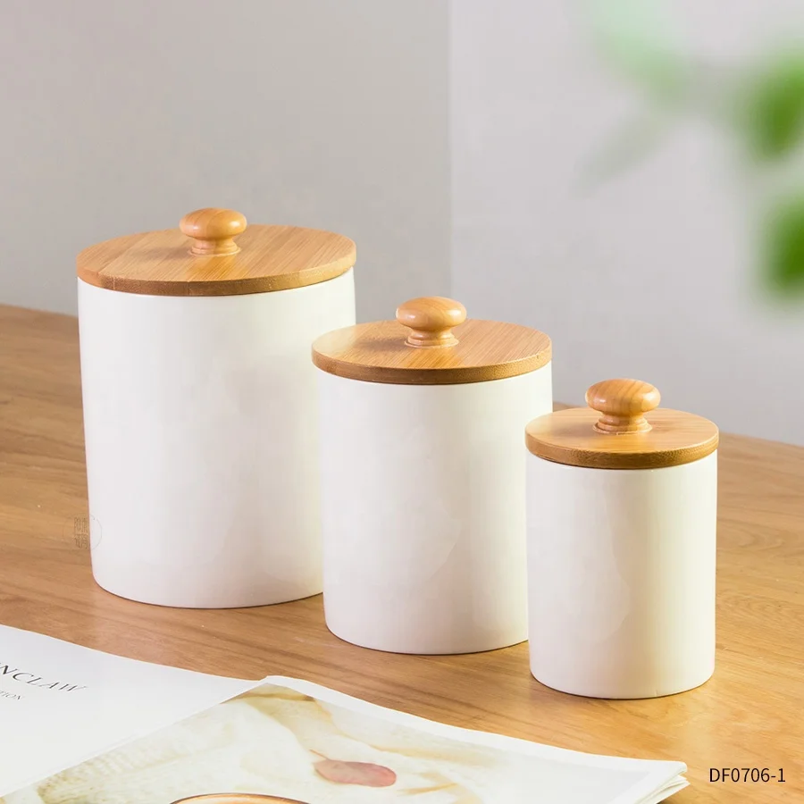 Custom Porcelain Coffee Tea Container Ceramic Food Storage Jar with Airtight Seal Bamboo Lid