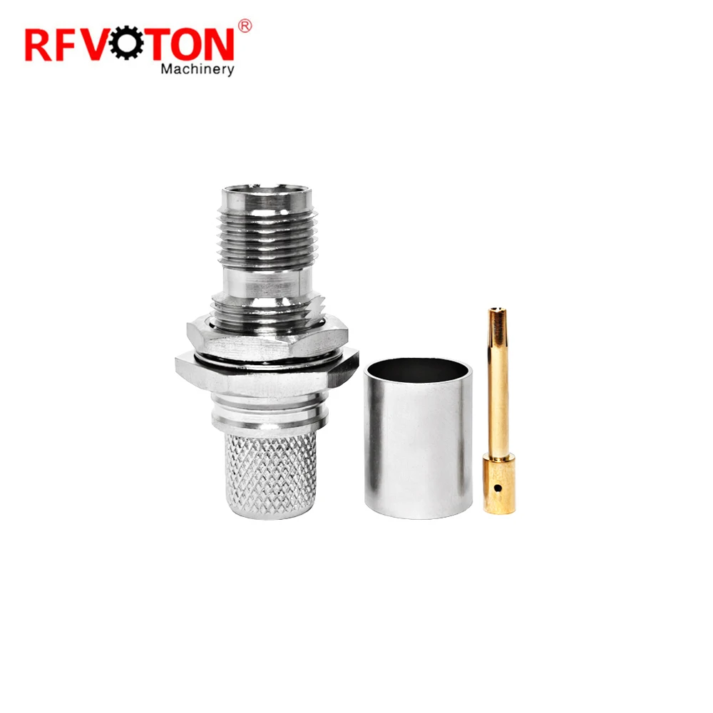 TNC Female Jack Straight Crimp Bulkhead Rf Coaxial Connector for LMR400 RG213 Rg214 Coax Cable