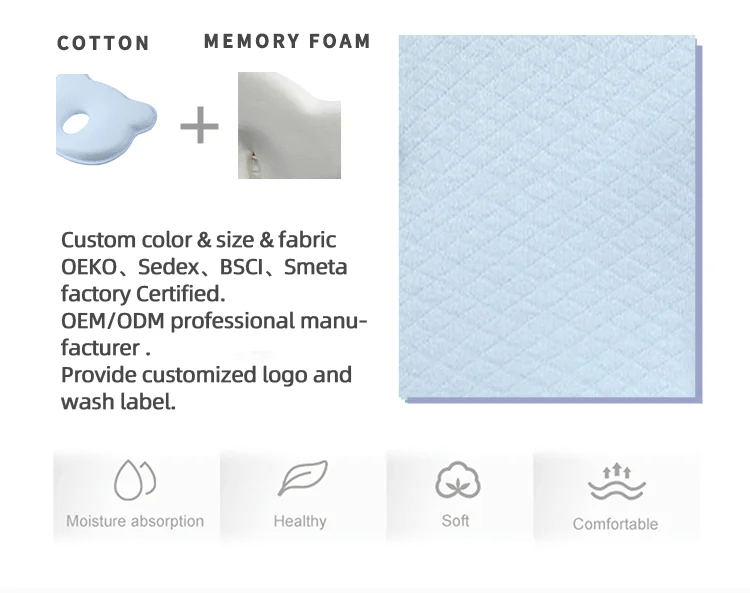 Cotton Memory Foam Baby Pillow Sleep Support for Newborn factory