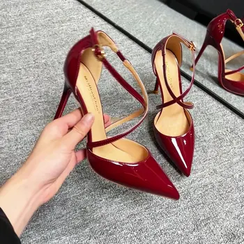 Wedding luxury dress bridal pointed end ladies high heel shoes women sandal office stiletto fashion Metal buckle heels designer