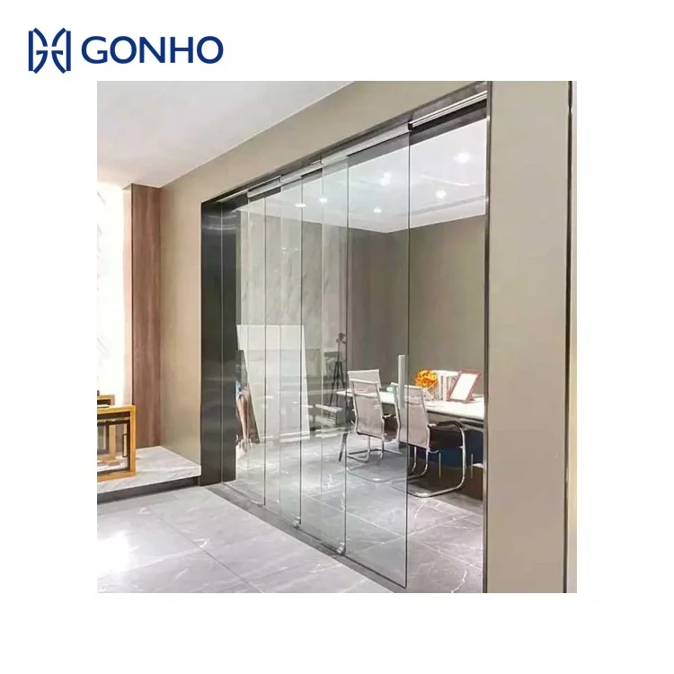 GONHO Automatic Sliding Door System Interior Narrow Frame Trackless Aluminum Alloy Sound Insulation Sliding Doors