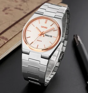 SKMEI 9288 Classic Quartz Movement Watch with Glass Dial Waterproof Stainless Steel Band for Men