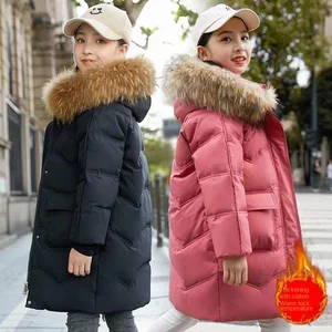 Customized Girls' Casual Korean Style Long Hooded 90% Down Polyester/Cotton Breathable Coat for Middle Large Children