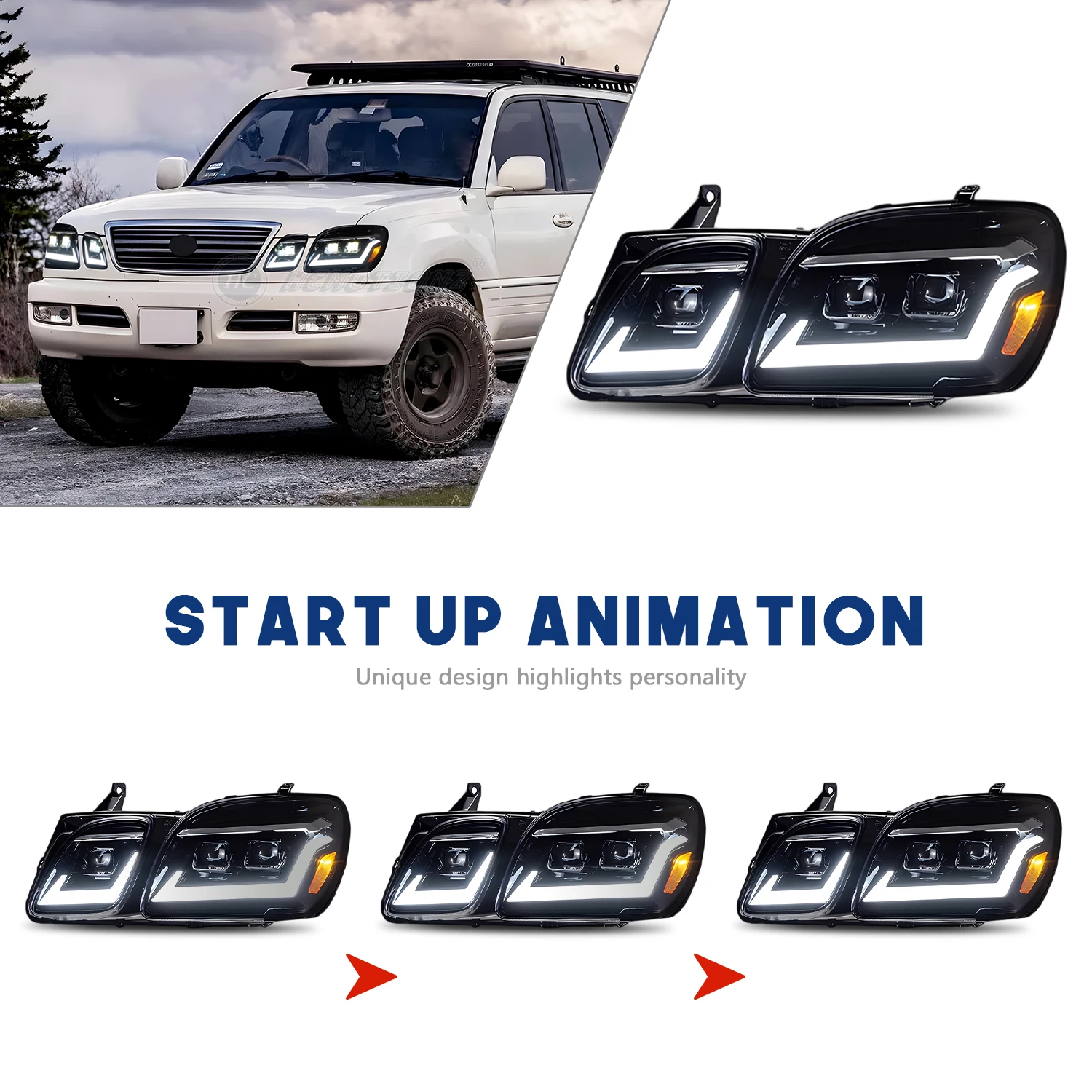 HCMOTIONZ LED Head Lamps for Lexus LX 470 (1998-2007) - DRL