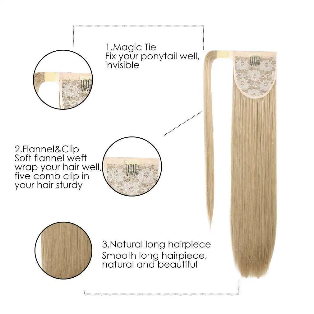Ponytail Extension Long Straight Wrap Around Clip In Synthetic Fiber ...