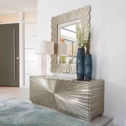 Wooden Embossment Hand Work Hallway Console Table With Wall Mirror Door Sideboard Chest for Living Room Hotel