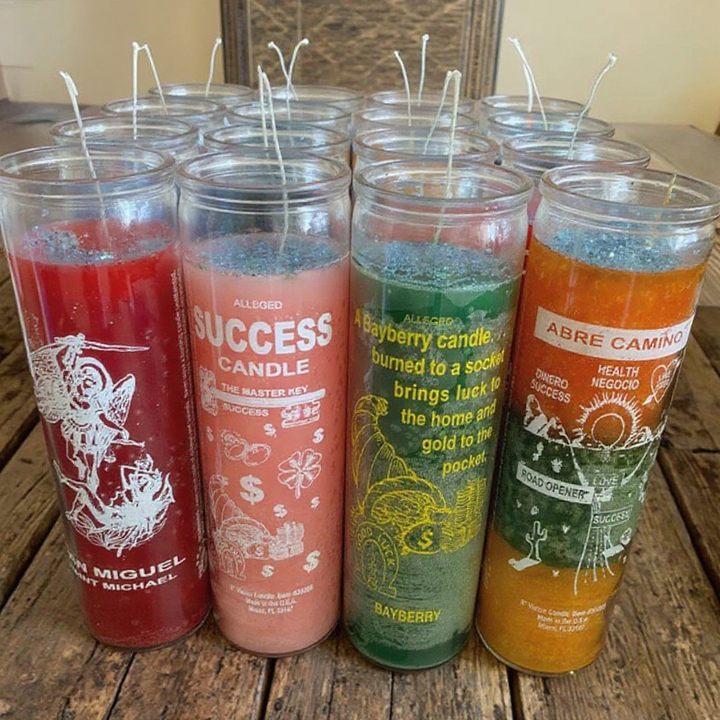 Wholesale  That Provide Energy and Anointing in 7 Day Glass Bottles Blessed Colored Religious Candles