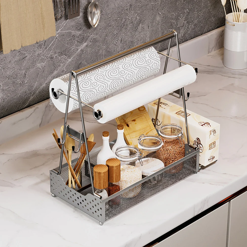 Kitchen 2 Tier Picnic Condiment Caddy Foldable Tabletop Storage Wire