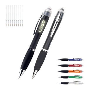 Custom Brand Promotional Plastic Led Light up Laser Logo  Ballpoint Pen with Customized Soft Touch Stylus Gift