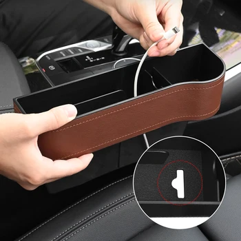 Custom car seat gap filler organizer accessories with cup holder for automotive console storage box seat side organizer