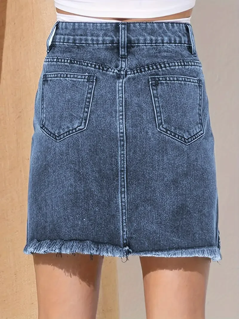 Summer Women's Mini A-line Bodycon Jean Denim Skirt With Rhinestones Tassel Frayed Hem Sexy Lady Skinny Short Skirts
