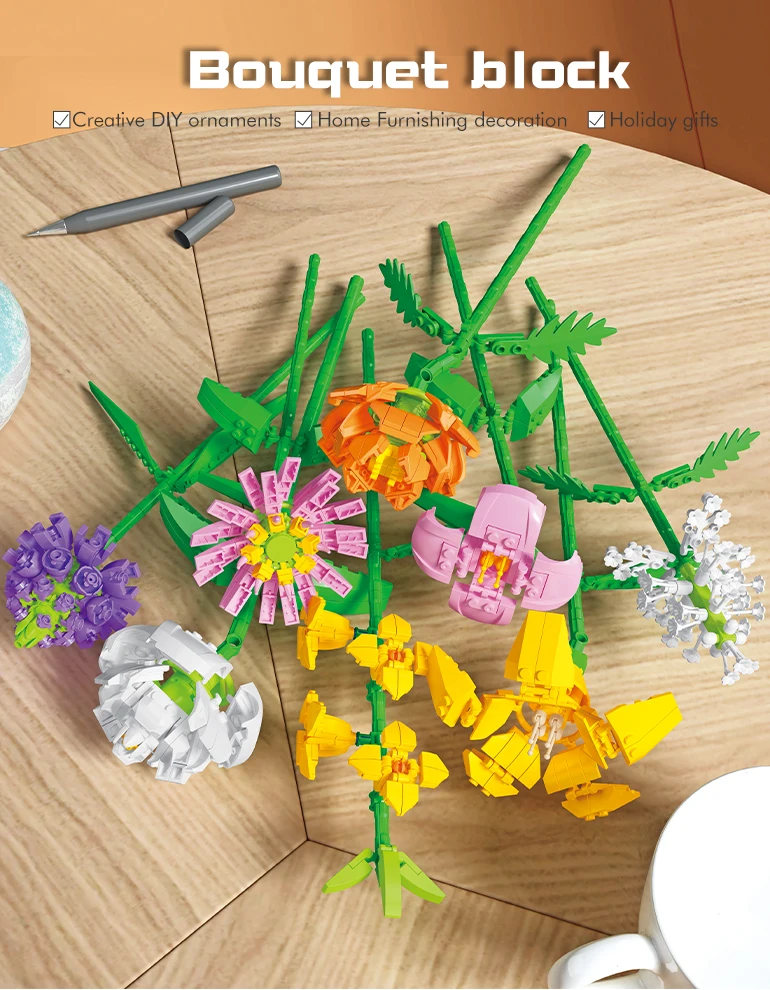 900pcs DIY educational plastic brick toys creative building blocks unique diy flower bouquet building blocks for kids
