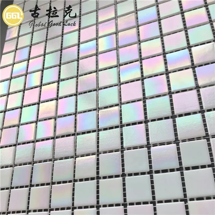 Pearlescent Swimming Pool Mosaic tile White Glass Tile for Shower Bathroom Wall Decor