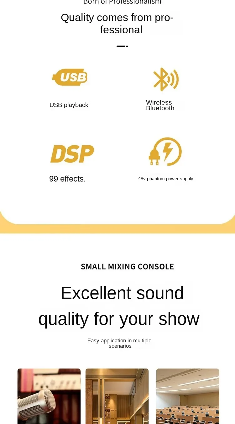 Cross-Border 4-Way USB Mixer Effect Stage Live Singing Recording Conference Equipment with Noise Cancelling Function