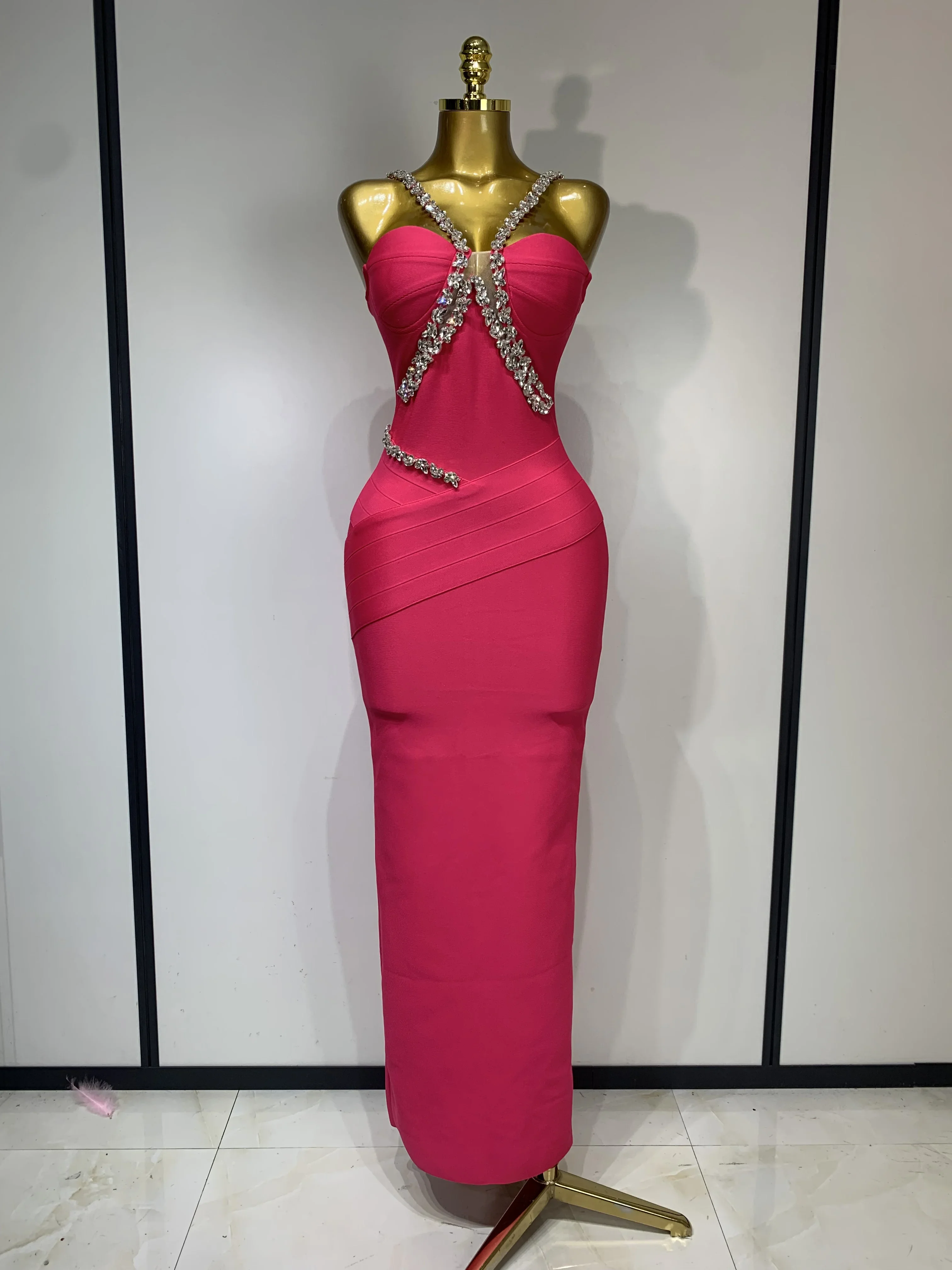 Sleeveless V-neck crystal dress styling view