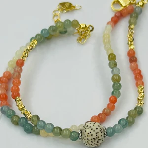 Bohemian Bead Bracelet 18k Gold-plated Chain Multicolored Jade Stone Bead Stacked Jewelry