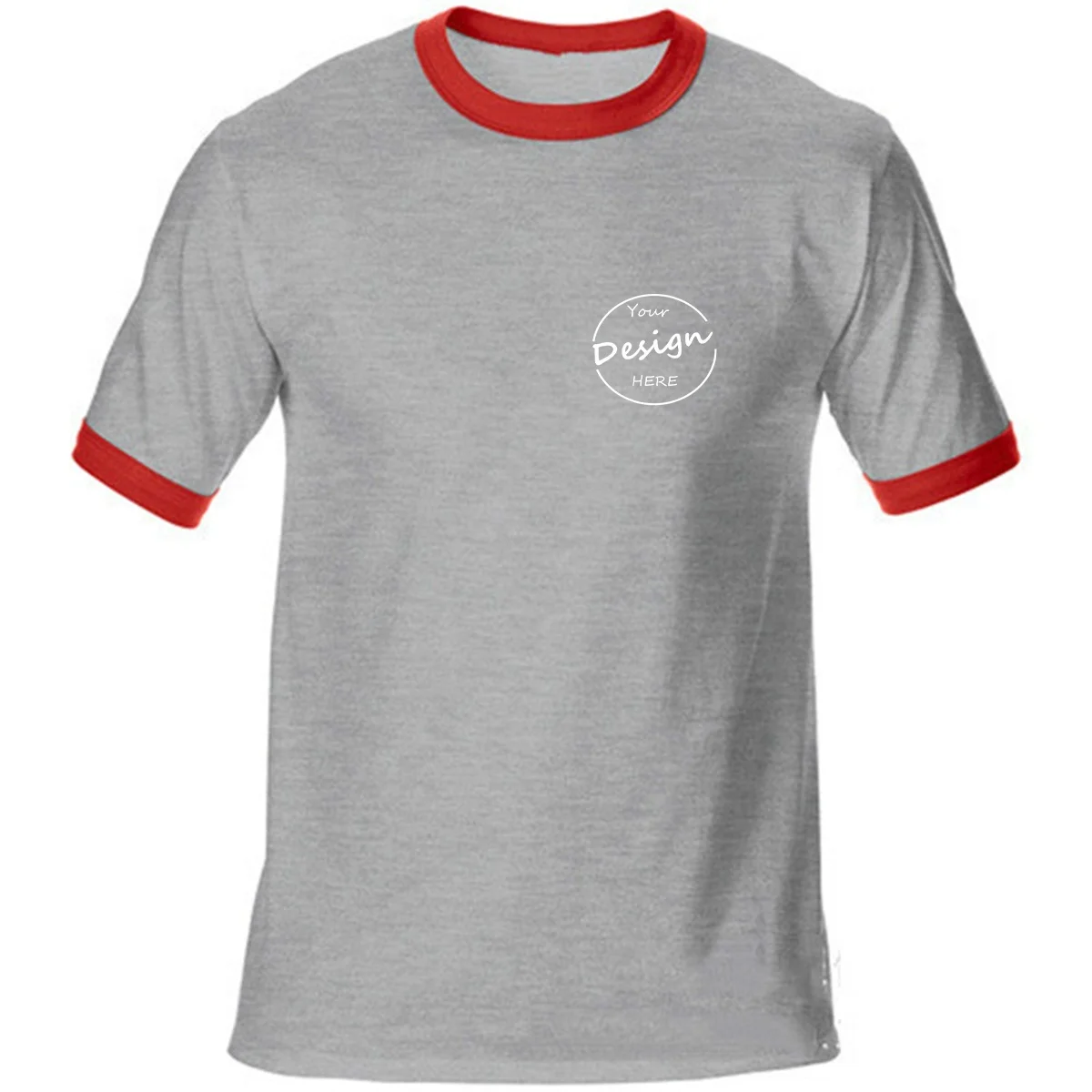 Men Summer Solid Color 100% Cotton Regular Fit Contrast Collar Boxy Embroidery Ringer T Shirt