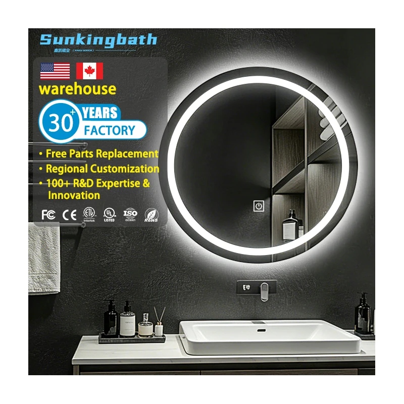 Circle Big Dressing Hanging Led Bathroom Mirror Decor Wall Defogging LED Smart Circle Mirror with Led Light for Hotel and Villa
