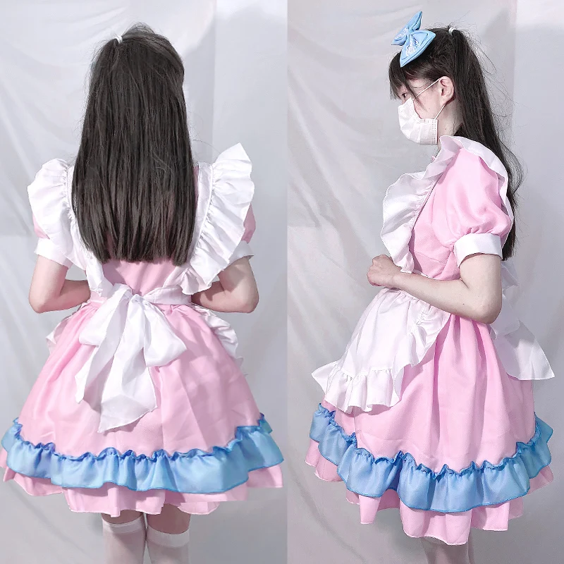 Lolita Vestido bonito rosa plissado empregada roupa kawaii arco nó gato  pata Menina japonesa JK cosplay trajes S-5XL diária uniforme festa