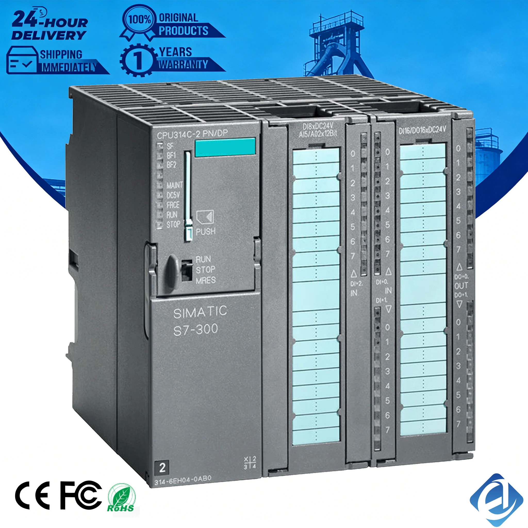 New Original 6ES7314-6CH04-0AB0 6ES7 314-6CH04-0AB0 compact CPU module for Siemens SIMATIC S7‑300 series, with integrated Profibus DP interface, high processing speed and sufficient work memory. 